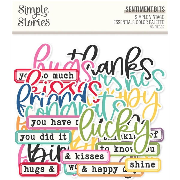 Simple Stories Simple Vintage Essentials Color Palette Bits & Pieces Die-Cuts: Sentiments, 53/Pkg (VCP22249)