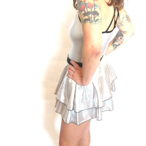 Vintage 90's Silver Leotard SPACE DRESS - Klub Kid - Size X Small - Riot Grrl - Free Shipping