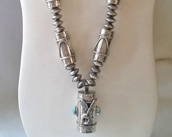 Estate Sterling Silver Eagle and Turquoise Necklace