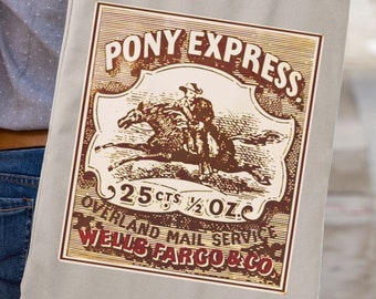 Pony Express Tote Bag Replica, Fun Tote Bag, Gift for Cowgirls, Gift for Cowboys, Gift for Anyone, Rustic Art Tote Bag