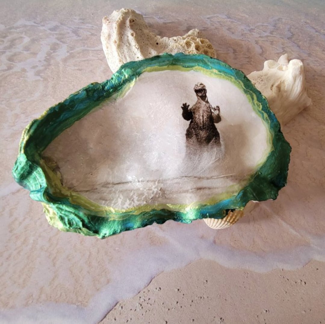 Godzilla Vintage Decoupaged Seashell Trinket, Jewelry, Soap, Paperclips ...