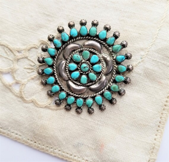 Estate Sterling Turquoise Native American Pin - image 4