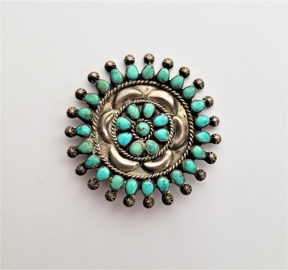 Estate Sterling Turquoise Native American Pin - image 1