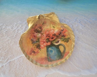 Decoupaged and Painted Seashell Trinket Dish