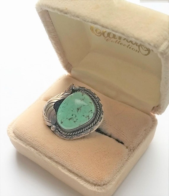 Dynamic Vintage Native American Navajo Carico Lake Turquoise Sterling Silver Massive Ring Dynamic Vintage Native American Navajo Carico Lake Turquoise Sterling Silver Massive Ring