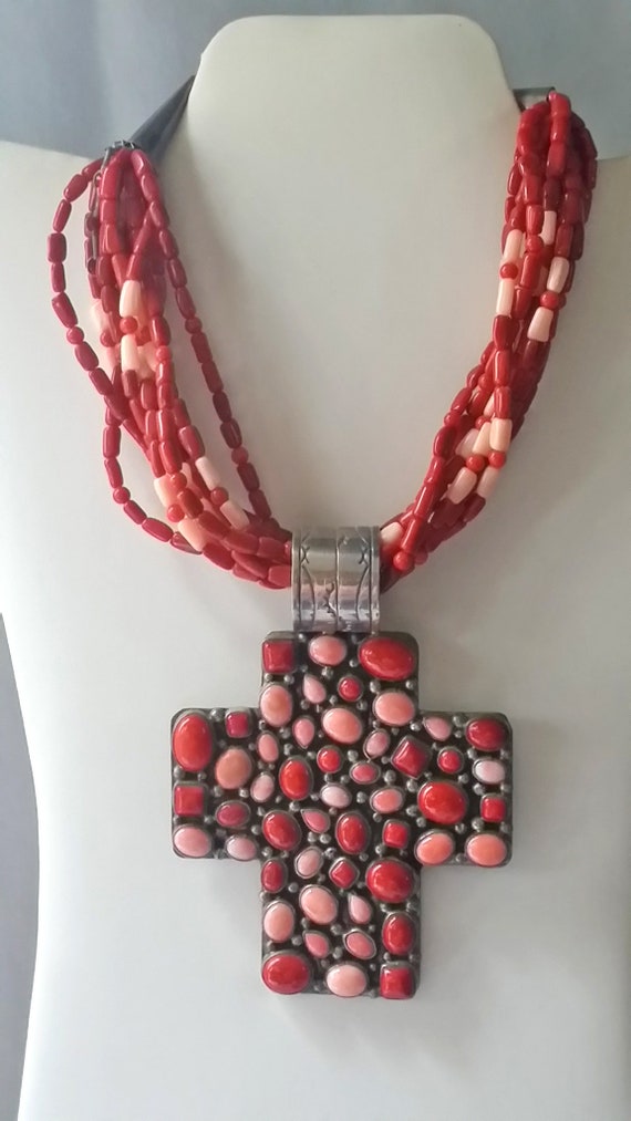 Angel Skin and Sardinian Coral Choker Style Beaded