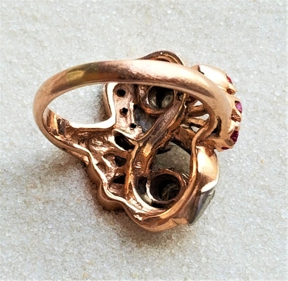 Retro Estate Diamond and Ruby Ring Size 6 - image 3