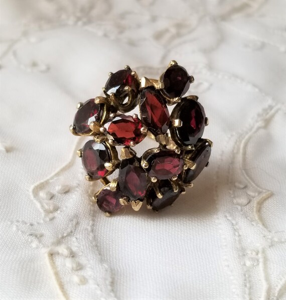 Bohemian Garnet Vintage Estate Cocktail Ring Size… - image 7