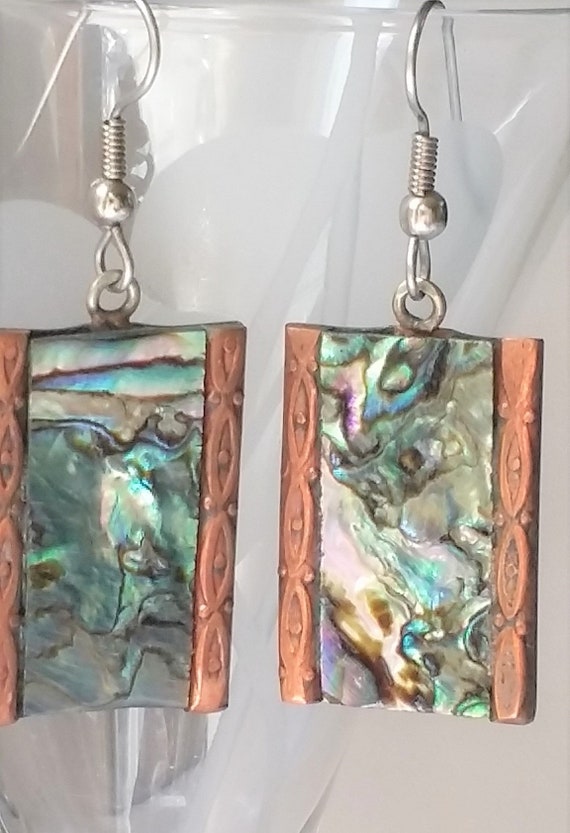 Abalone Sterling and Copper Earrings - image 3