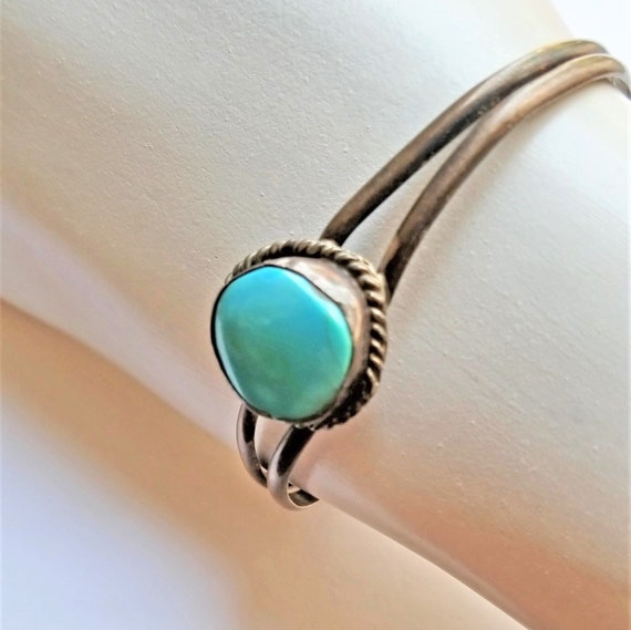 Estate Vintage Round Turquoise Small Cuff Bracelet - image 2