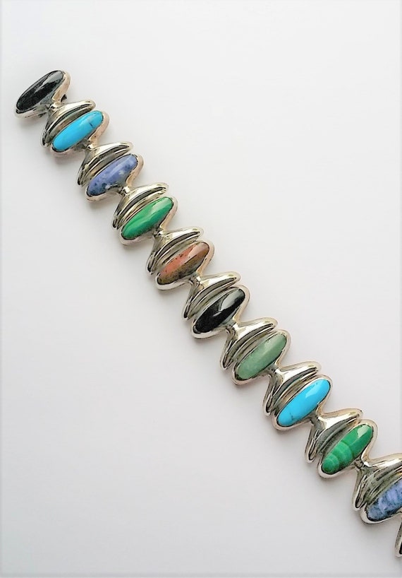 Sterling Silver Multi Stone Vintage Bracelet - image 4