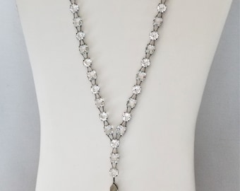 Art Deco Faceted Rock Crystal 20 inch Lavalier Necklace