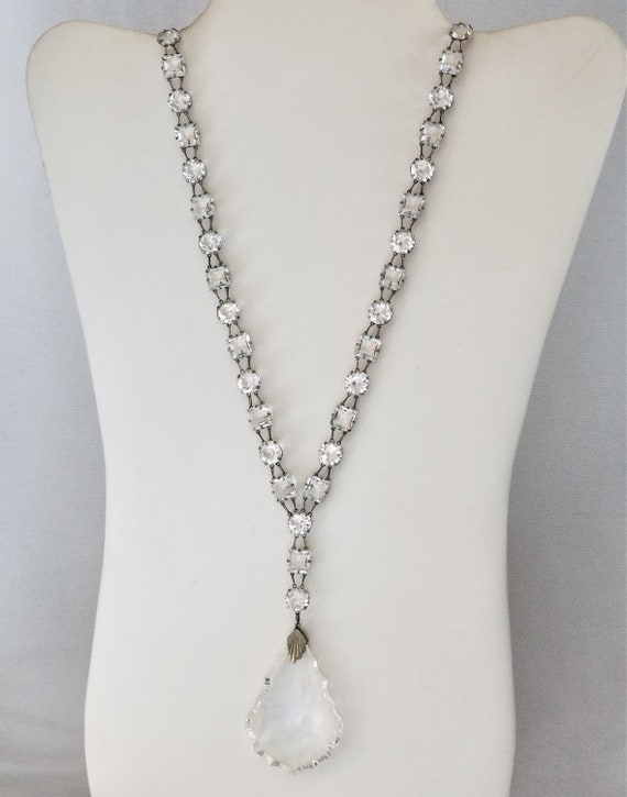 Art Deco Faceted Rock Crystal 20 inch Lavalier Nec