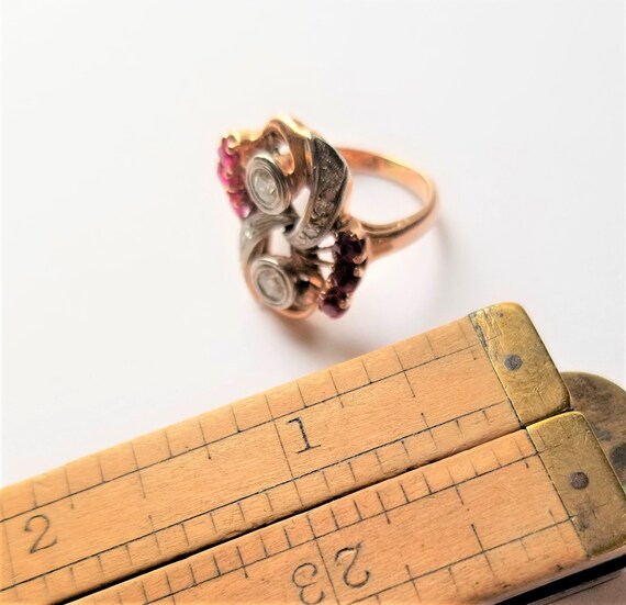 Retro Estate Diamond and Ruby Ring Size 6 - image 9