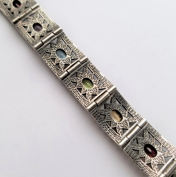 Estate Multi gem Estate Vintage Sterling Bracelet - image 6