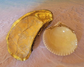 Painted Decoupaged Set of Two Seashells
