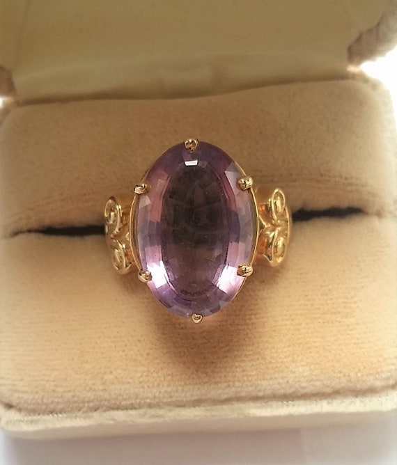 Ornate Amethyst Size 8 14K Gold Estate Ring - image 7