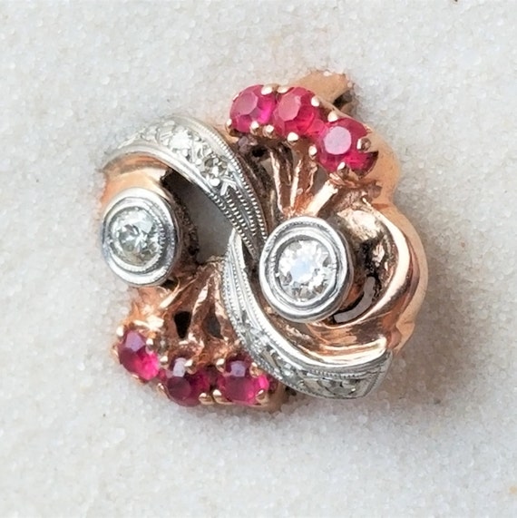 Retro Estate Diamond and Ruby Ring Size 6 - image 2