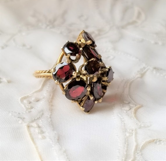 Bohemian Garnet Vintage Estate Cocktail Ring Size… - image 4