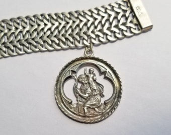 Sterling Silver Woven Estate Vintage Saint Christopher Bracelet