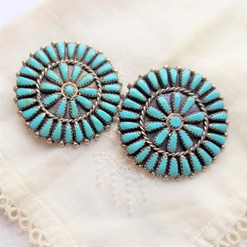 87.50 paid on 350.00 DO NOT purchase this item Petit Point Sterling Turquoise Estate Vintage Push Back Earrings RESERVED for Katie Huff
