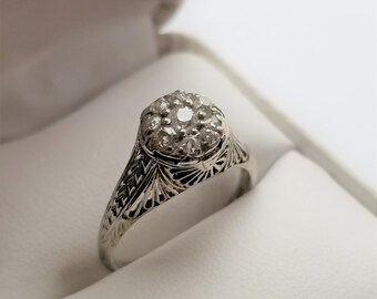 Estate Antique 18K White Gold Diamond Ring