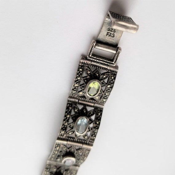 Estate Multi gem Estate Vintage Sterling Bracelet - image 3