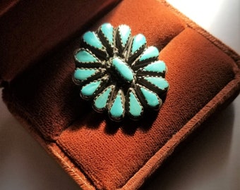 Petit Point Turquoise Sterling Vintage Estate Size 6 Ring