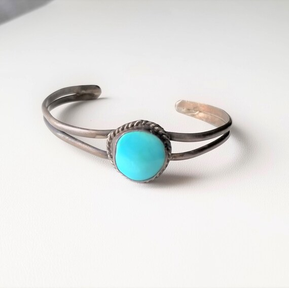 Estate Vintage Round Turquoise Small Cuff Bracelet - image 1