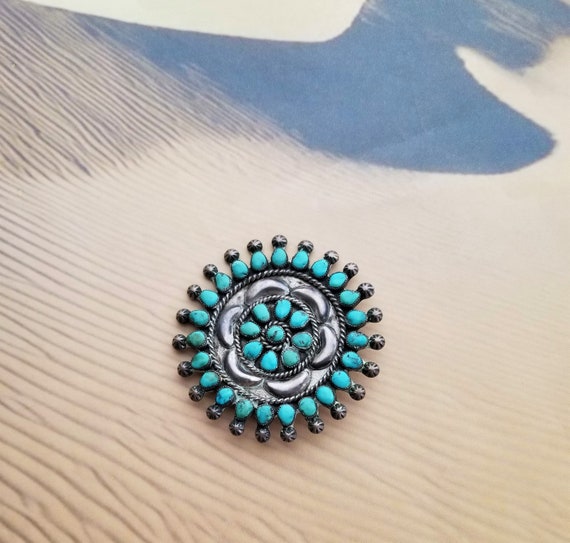 Estate Sterling Turquoise Native American Pin - image 3