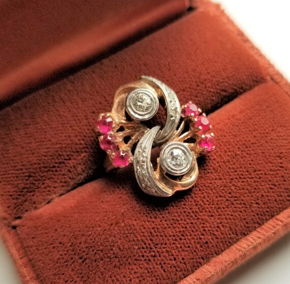 Retro Estate Diamond and Ruby Ring Size 6 - image 6