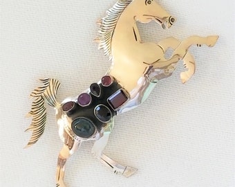 Sterling Silver Vintage Estate Multi Stone Raring Horse