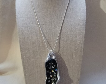 Vintage Seashell Painted Holographic Butterfly Necklace