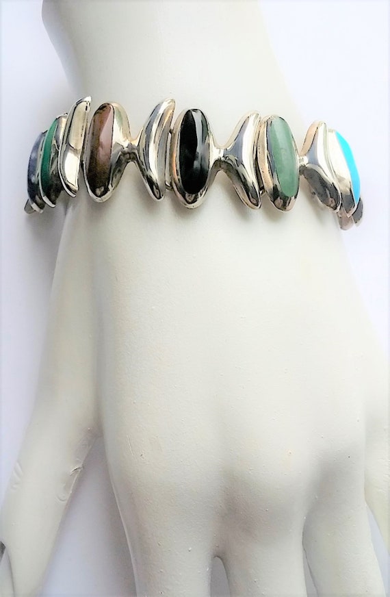 Sterling Silver Multi Stone Vintage Bracelet - image 2