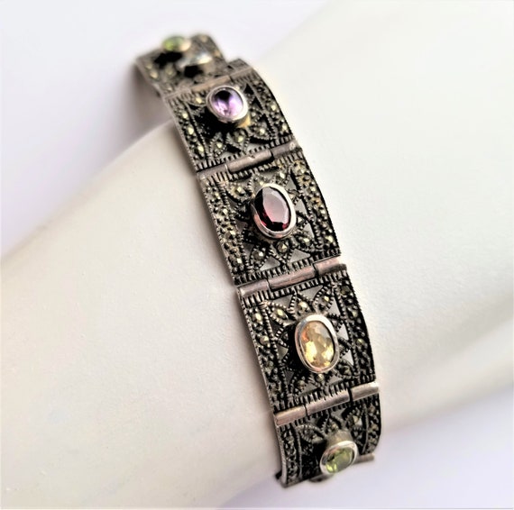 Estate Multi gem Estate Vintage Sterling Bracelet - image 1