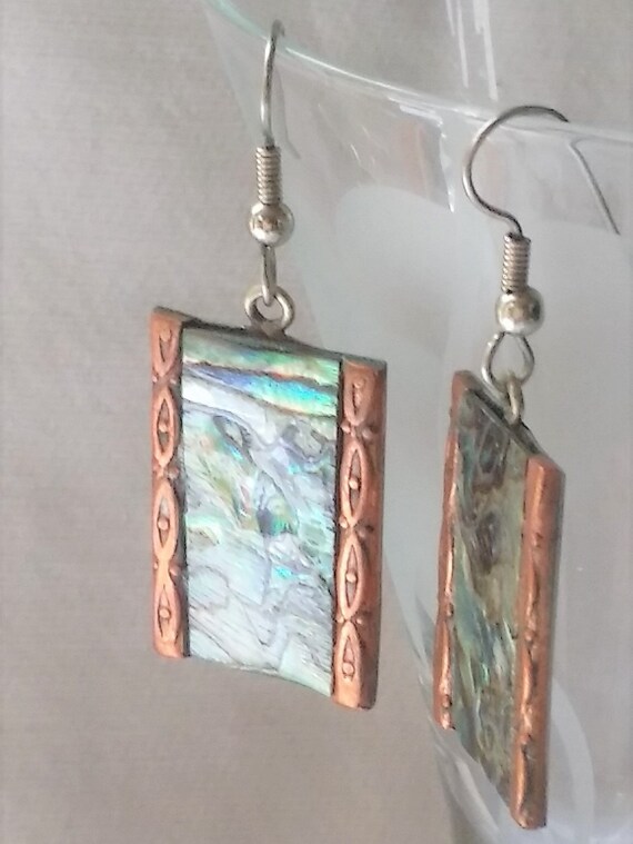 Abalone Sterling and Copper Earrings - image 4