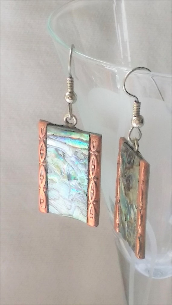 Abalone Sterling and Copper Earrings - image 7