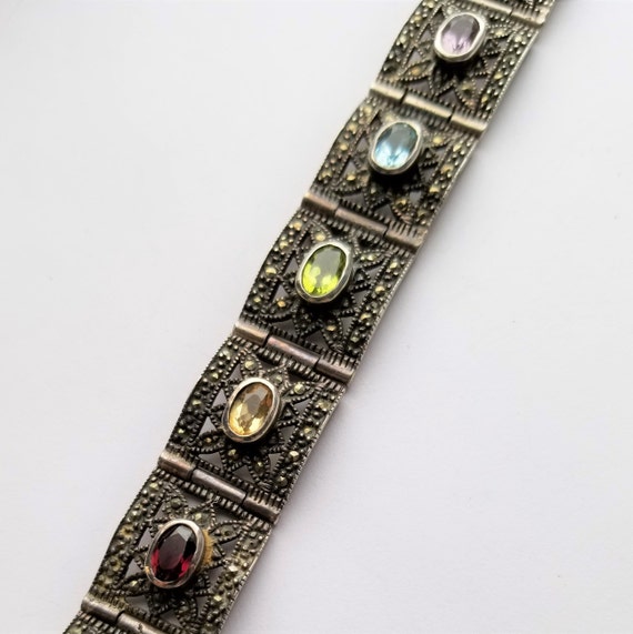 Estate Multi gem Estate Vintage Sterling Bracelet - image 4