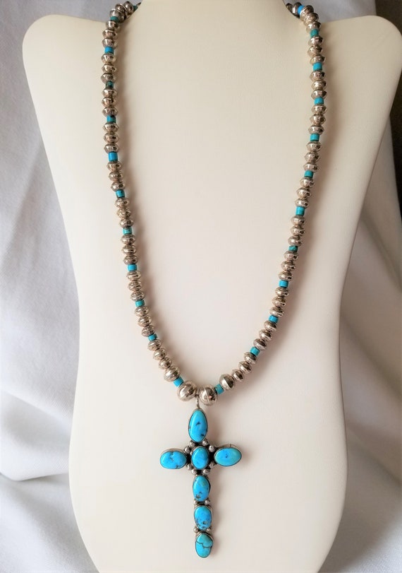 Estate Vintage Turquoise Cross Stamped Sterling Be