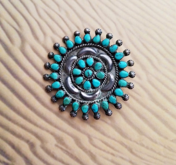 Estate Sterling Turquoise Native American Pin - image 2