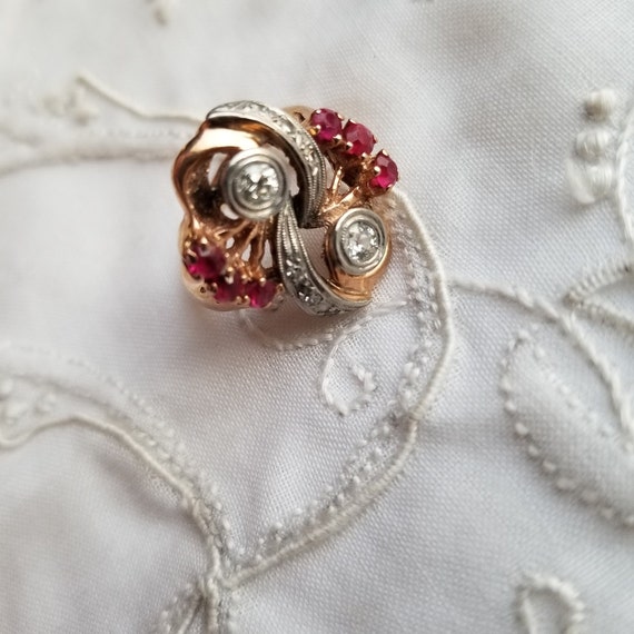 Retro Estate Diamond and Ruby Ring Size 6 - image 7