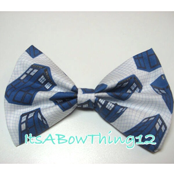 LAST ONES Doctor Who Inspired White and Blue Flying Tardis Dr. Who Bow