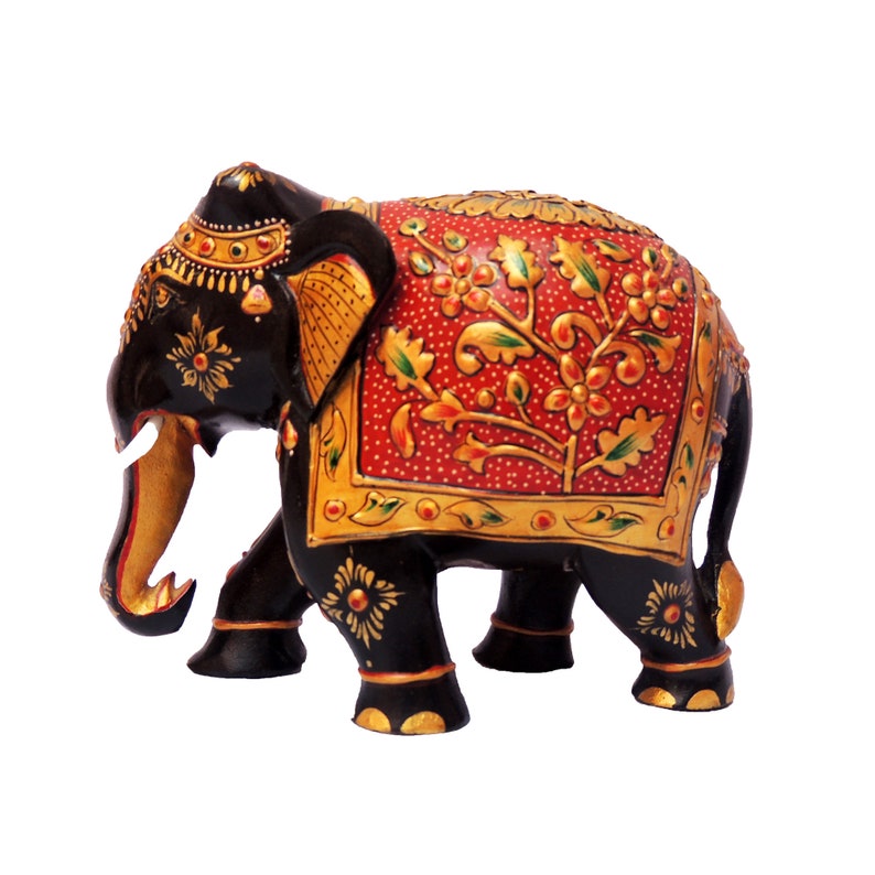 Wood Hand Painted Elephant Hand Carved Figurine Elephant Decor Etsy