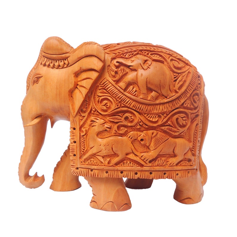 Wooden Elephant Statue Hand Carved Elephant Figurine Hand Crafted