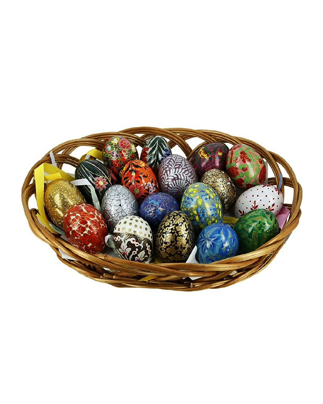 Wooden Easter Eggs Ornaments Multicolored Intricate Designs Perfect