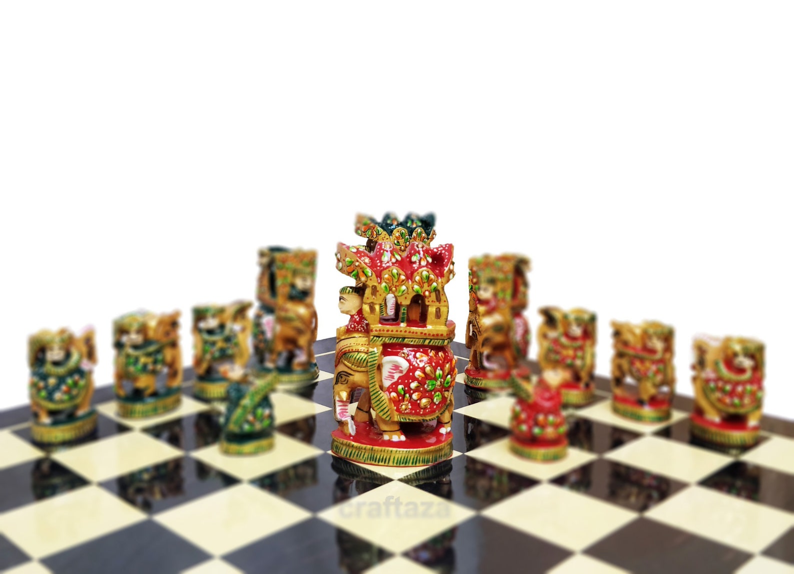 Wooden Chess Pieces Handmade Chess Set Embossed Painting Etsy