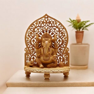 Statue de Ganesha en bois faite main, sculpture d'idoles, dieu éléphant Ganpati Bappa Murti hauteur 25 cm