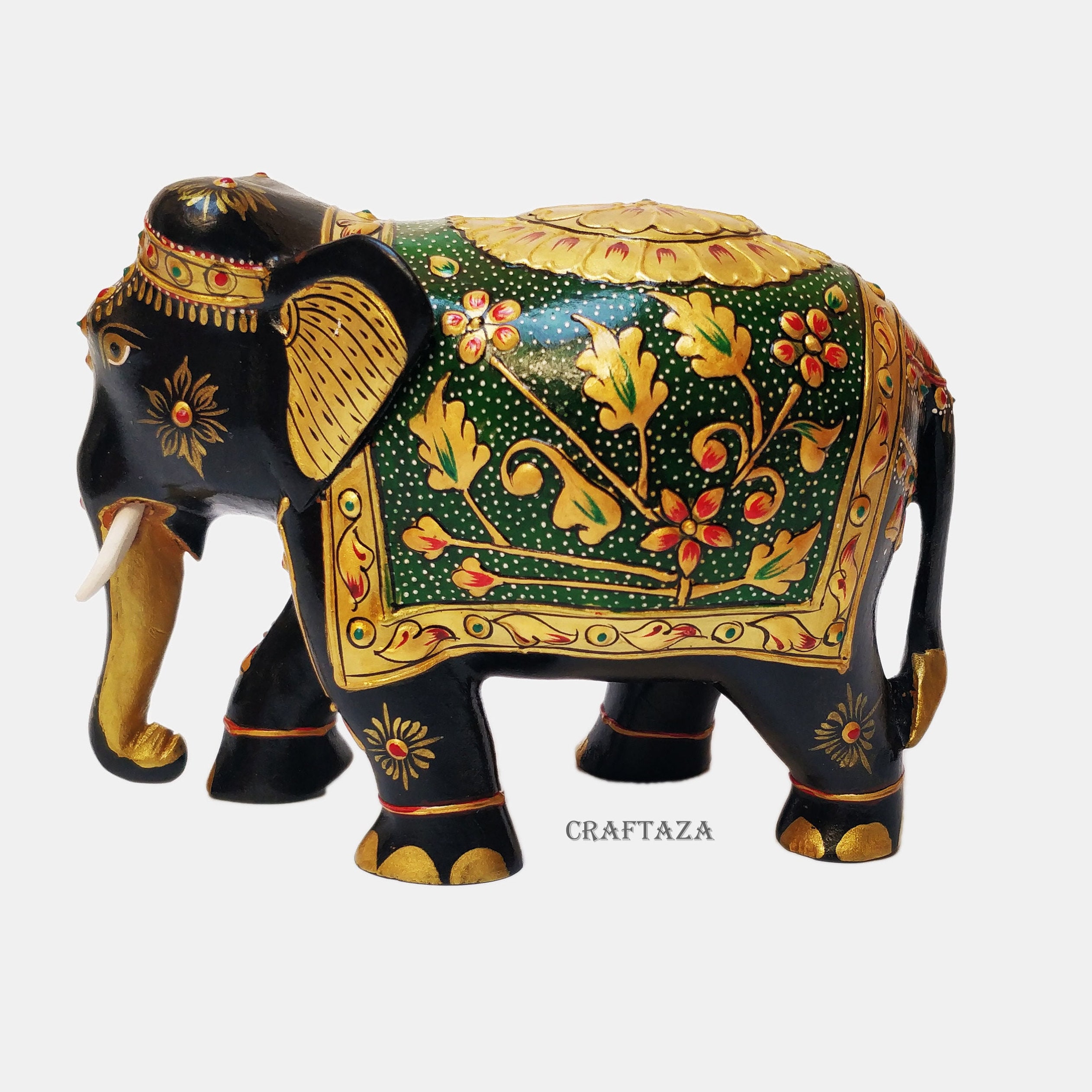 Hand Carved Wood Elephant Figurine: Hand Painted Indian Decor Gifts - Etsy