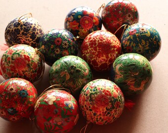 Balls Set - Christmas Ornaments Baubles, Hanging Ornaments, Keepsake, Christmas Decoration, Handmade Paper Mache Christmas Gift