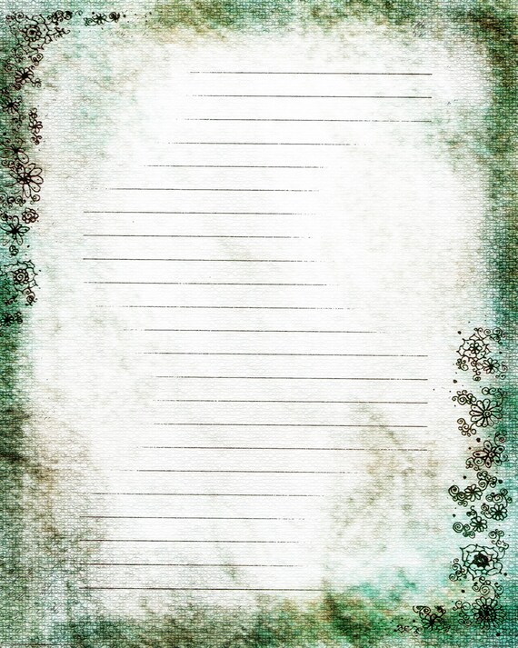 Printable Journal Page Flower Green Lined Stationery 8 x 10 Etsy